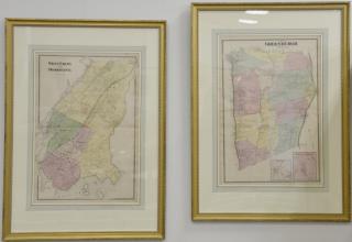 Appraisal: Four piece framed double page handcolored engraving maps from New