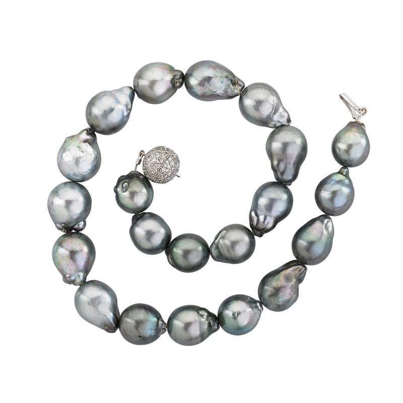 Appraisal: DARK GREY TAHITIAN BAROQUE PEARL DIAMOND NECKLACE Condition Report