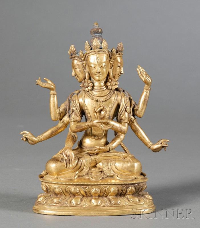 Appraisal: Gilt-bronze Image Tibet th century figure of Unishavaya with three