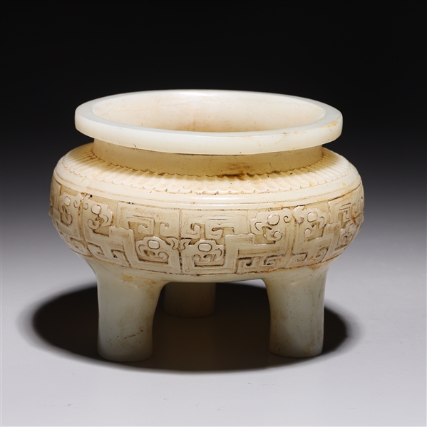 Appraisal: Chinese carved hardstone archaistic tripod censer in the Zhou period