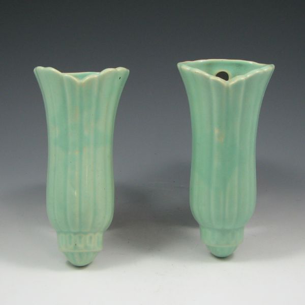 Appraisal: Pair of light green wall pockets Unmarked Mint tall