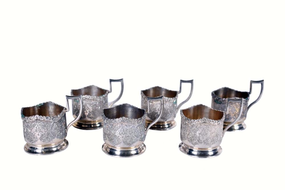 Appraisal: SET OF SIX PERSIAN SILVER RAMEKIN CUPSEarly th Century Persian