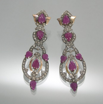 Appraisal: A Pair of Georgian-Inspired Diamond and Ruby Earrings Articulated openwork