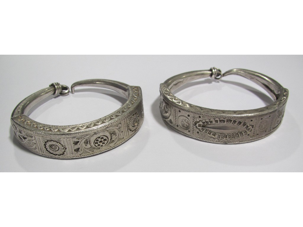 Appraisal: Two Middle Eastern grade silver bracelets stamped with fish and