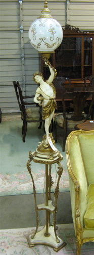 Appraisal: STATUE TABLE LAMP ON FLOOR PEDESTAL American mid th century