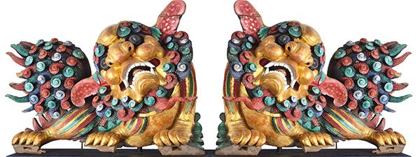 Appraisal: A PAIR OF CHINESE POLYCHROME TEMPLE DRAGONS plinths not included