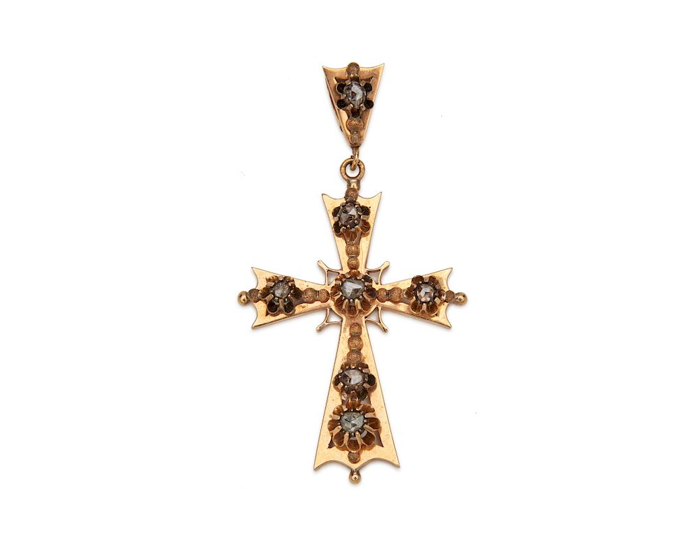 Appraisal: K Gold and Diamond Cross Pendant K Gold and Diamond