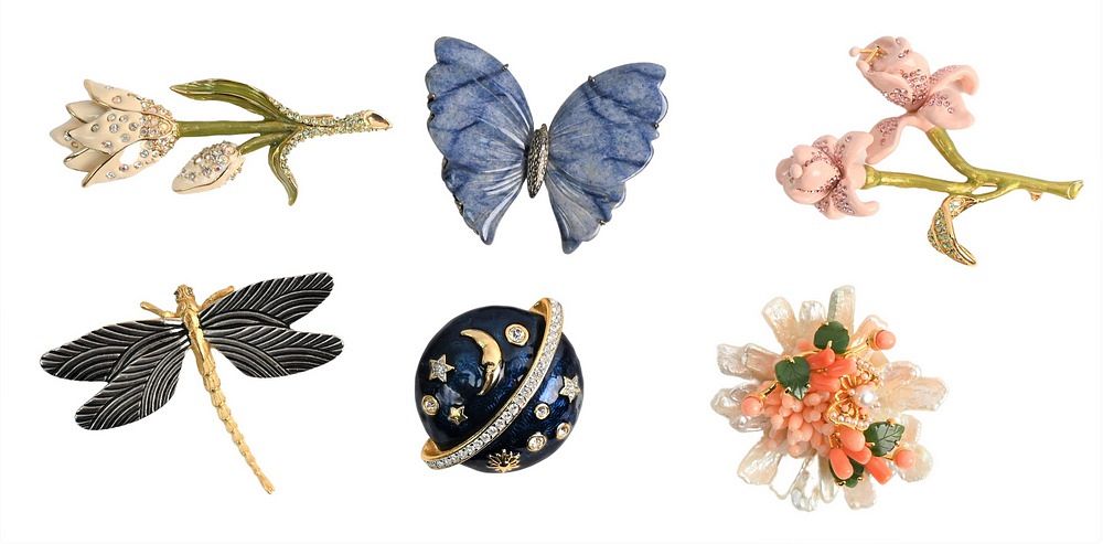 Appraisal: Group of Six Brooches to include Barrera freshwater pearl coral