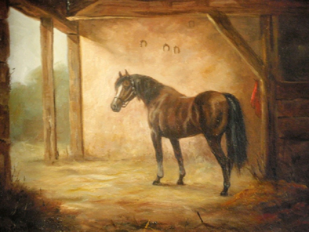 Appraisal: John Trickett b Horse in stable oil on board signed