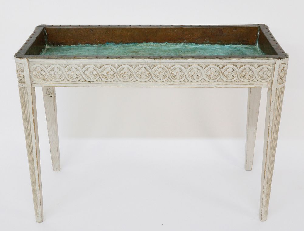 Appraisal: Antique Swedish Gustavian Style Lime Washed Planting Table Antique Swedish