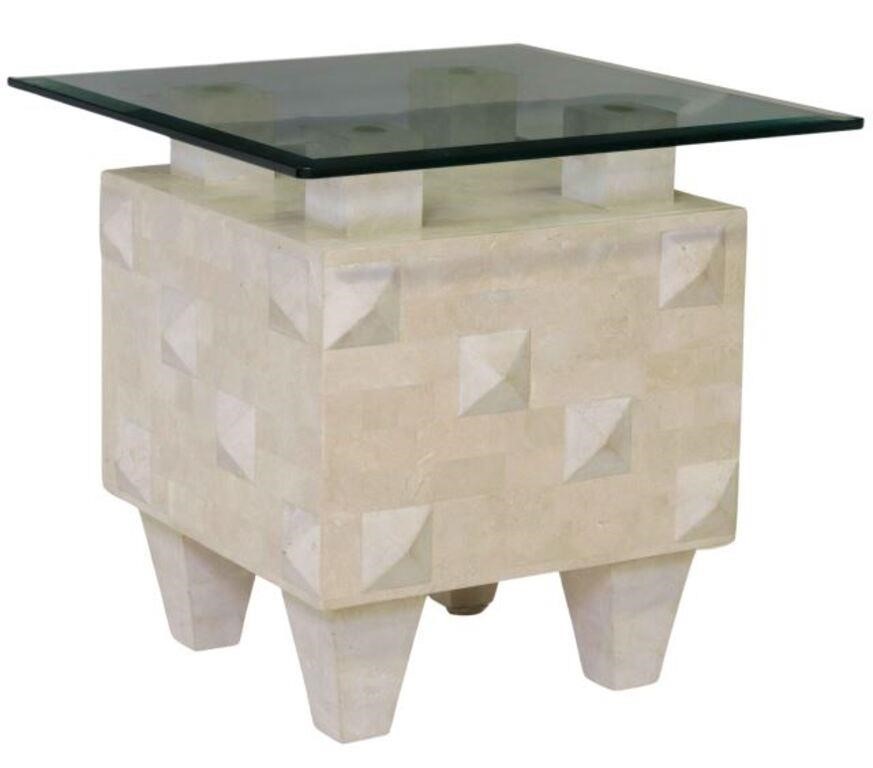 Appraisal: Oggetti post-modern tessellated stone side table with glass top approx