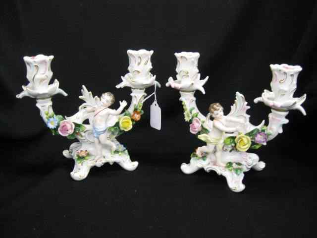 Appraisal: Sitzendorf Dresden Porcelain Candelabra children frolicking applied flowers pair each