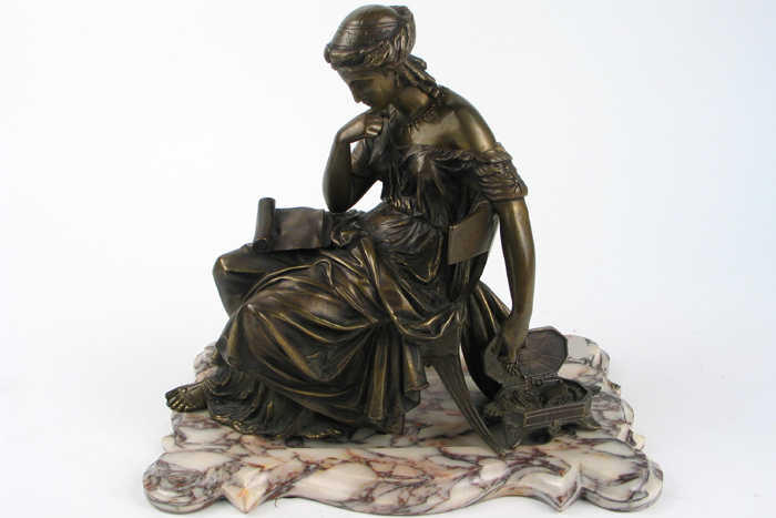 Appraisal: FRENCH BRONZE FIGURE depicting a woman in classical costume seated