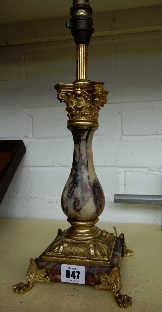 Appraisal: A gilt metal and rosso antico marble table lamp late