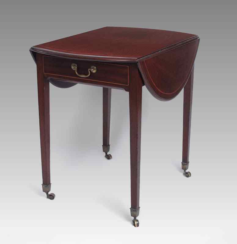 Appraisal: GEORGE III MAHOGANY PEMBROKE TABLE Banded mahogany drop leaf table