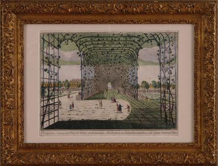 Appraisal: TWO FRAMED HAND-COLORED ENGRAVINGS The one Ruins at the Ancient