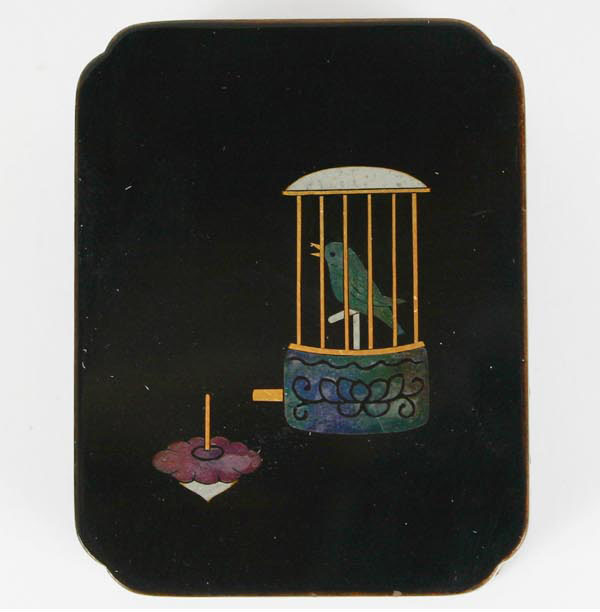 Appraisal: Japanese lacquer pill presentation box bird and bird cage decorated