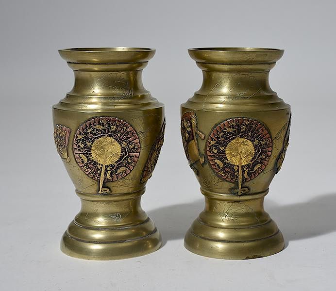 Appraisal: Pair of Japanese bronze and mixed metals Meiji vases Pair