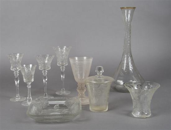 Appraisal: A Collection of Etched Glass Articles Height of first inches