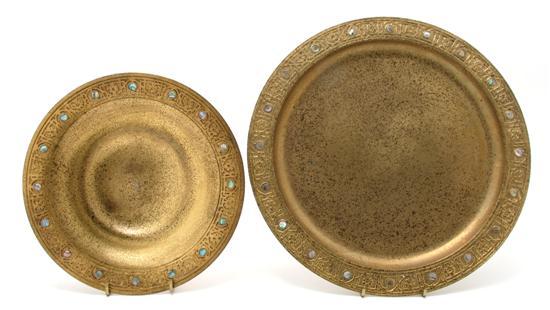 Appraisal: Group of Two Tiffany Studios Gilt Bronze and Abalone Inset