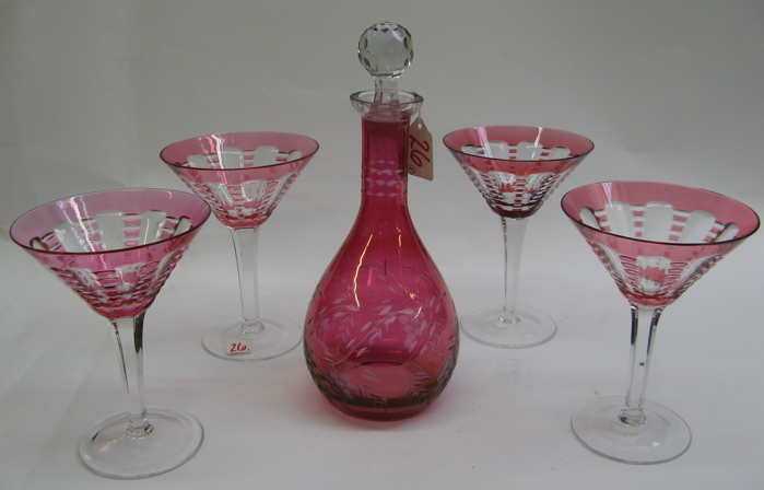 Appraisal: FIVE CRANBERRY CRYSTAL AND GLASS ITEMS a set of hand