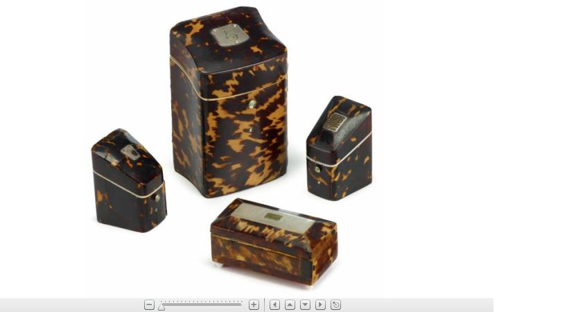 Appraisal: Group of four tortoiseshell and silver-mounted boxes late th century