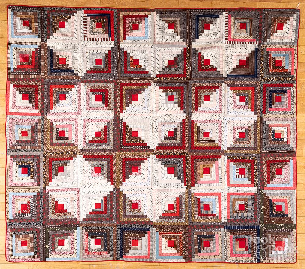 Appraisal: Log cabin quilt th c Log cabin quilt th c