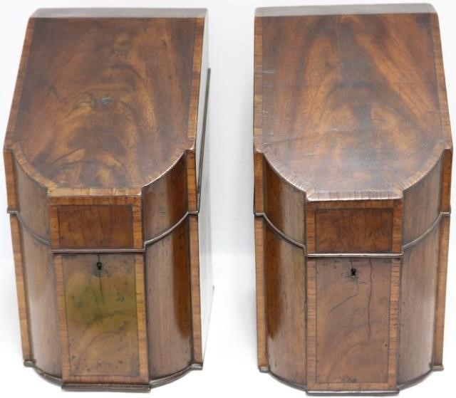 Appraisal: PAIR OF LATE TH C INLAID MAHOGANY KNIFE BOXES ORIGINAL