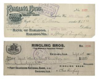 Appraisal: Trio of Checks Signed by the Ringling Brothers Charles Albert