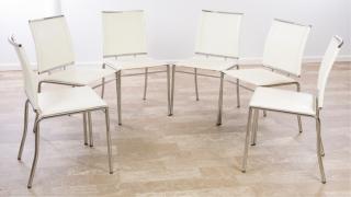 Appraisal: Cassina Style Leather Chrome Side Chairs Six side chairs having