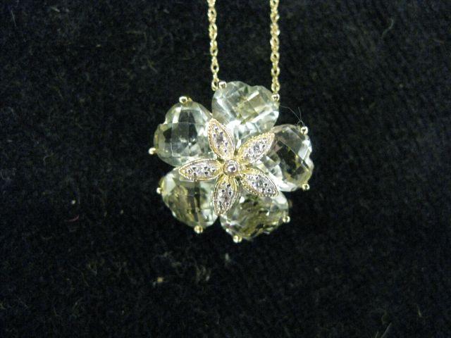 Appraisal: Green Amethyst Diamond Pendant floral design k yellow gold with