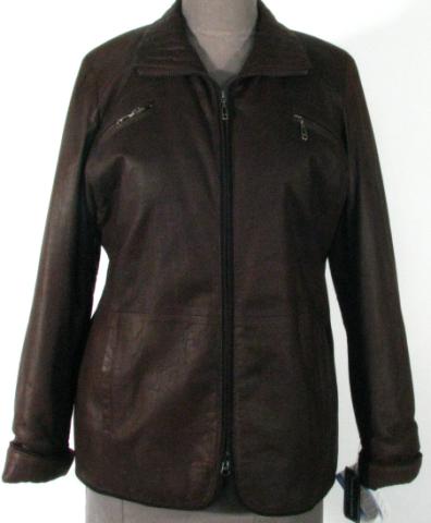 Appraisal: Ladies Chocolate Leather Zip Jacket ''Remy'' Size Med Length Retail