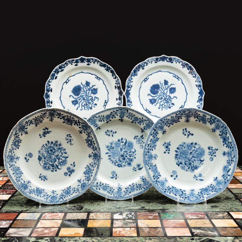 Appraisal: Group of Five Chinese Export Blue and White Porcelain Plates