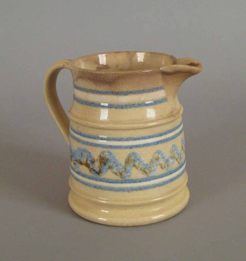 Appraisal: Yelloware pitcher th c with earthworm decoration h