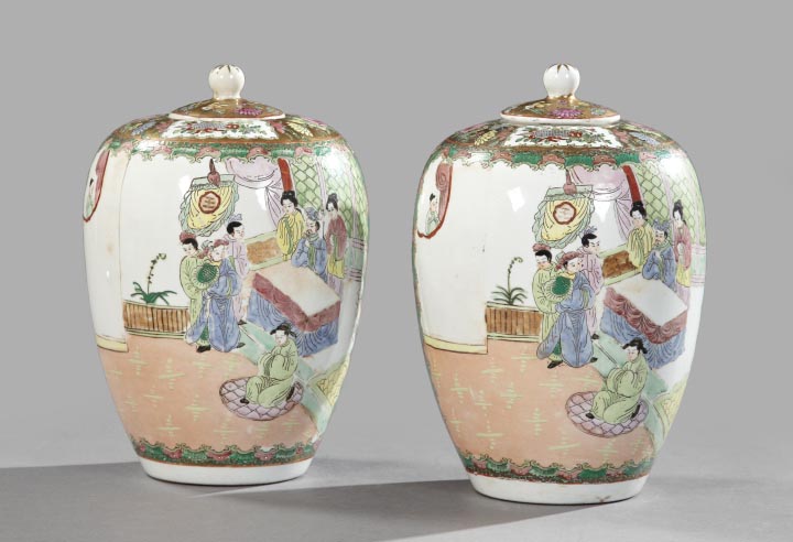 Appraisal: Pair of Chinese Famille Rose Porcelain Covered Tea Jars th