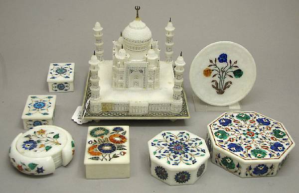 Appraisal: An Indian alabaster model of the Taj Mahal and seven