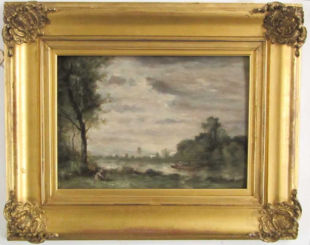 Appraisal: OIL ON BOARD OF A TONALIST LANDSCAPE WITH RIVER image