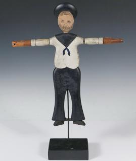 Appraisal: FOLK ART WHIRLIGIG th c Carved and Painted Sailor Whirligig