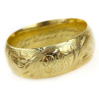 Appraisal: Vintage Karat Yellow Wide Cuff Bangle with Engraving Vintage Karat