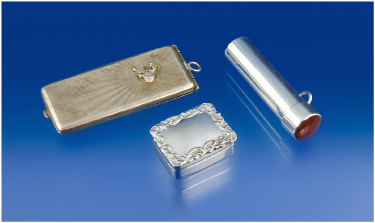 Appraisal: Three Silver Boxes Comprising A Small Pill Box The Hinged