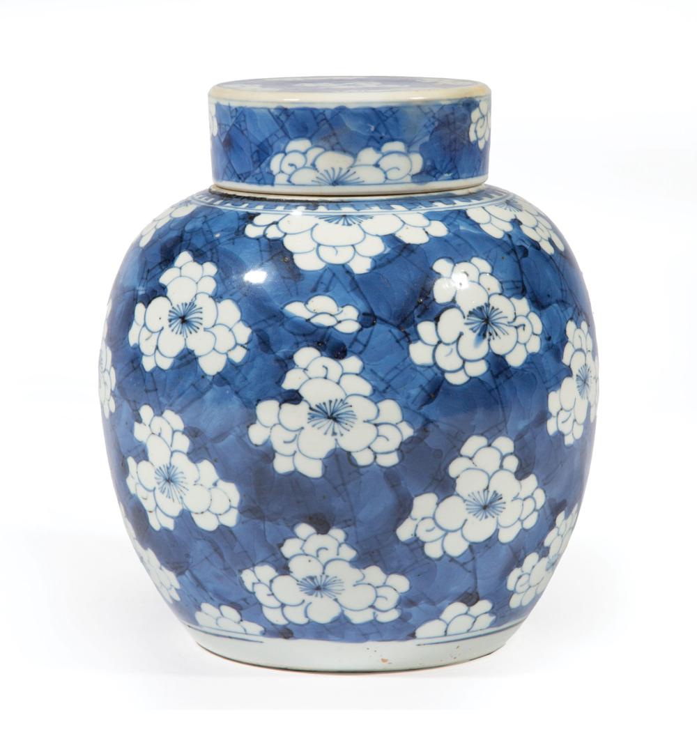 Appraisal: Chinese Blue and White Porcelain Hawthorn Pattern Covered Jar th