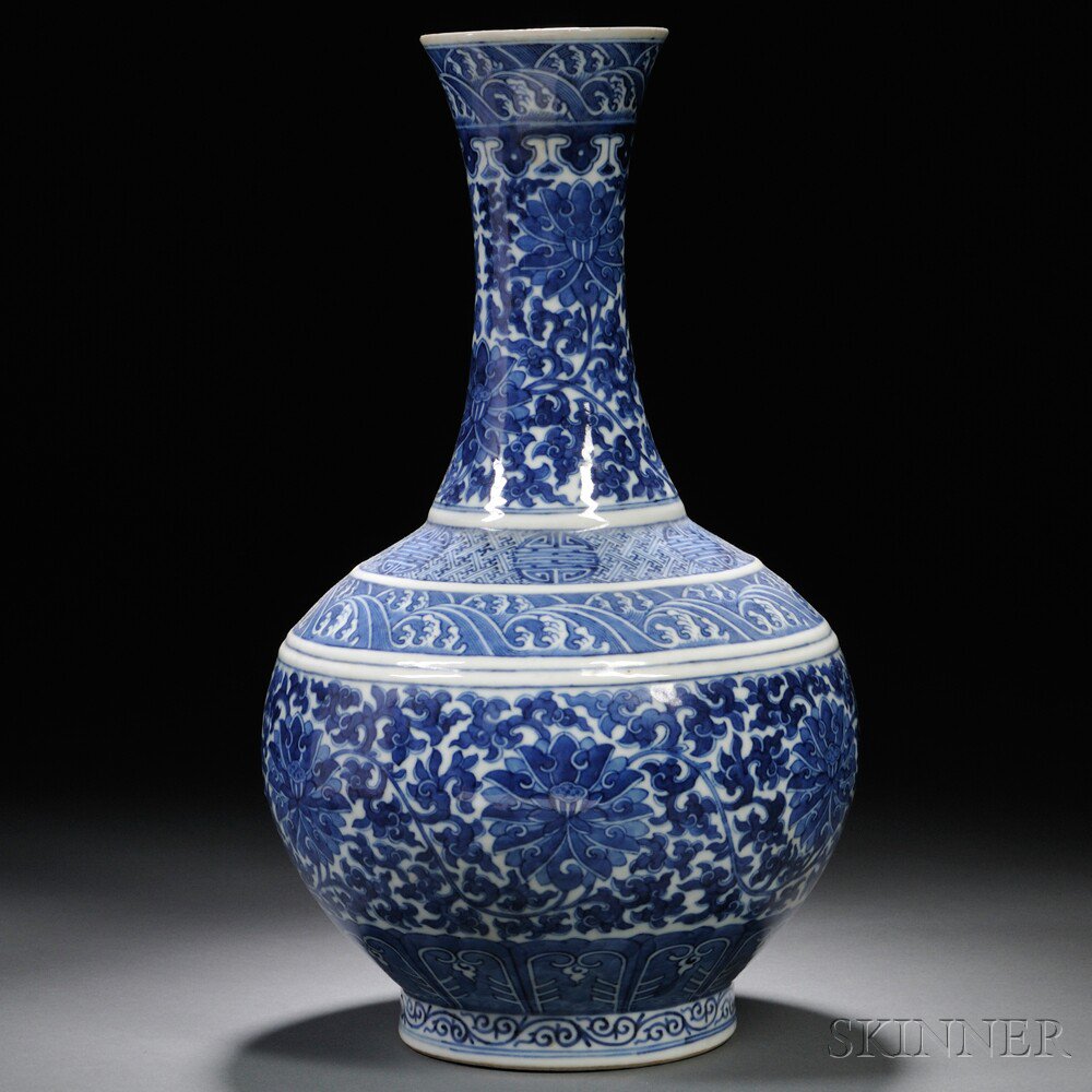 Appraisal: Blue and White Vase China th th century bottle shape