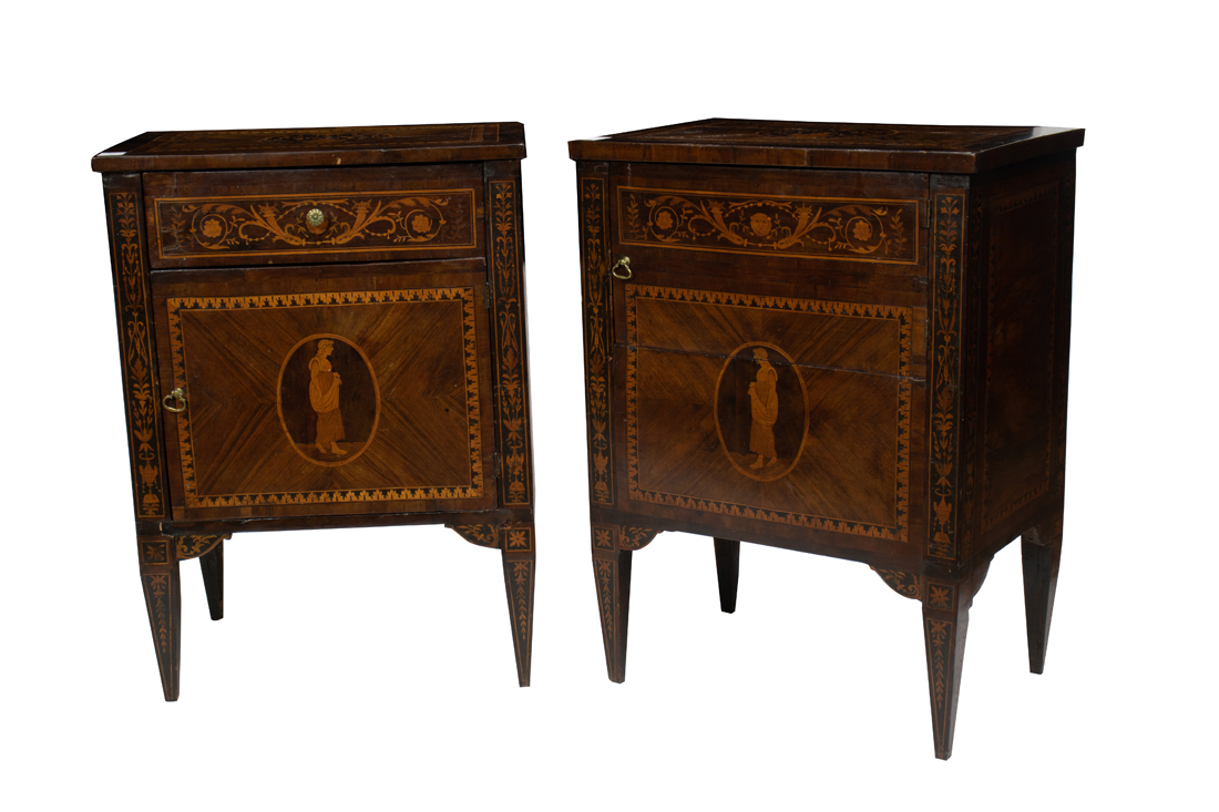 Appraisal: A PAIR OF NORTHERN ITALIAN MARQUETRY DECORATED OCCASIONAL TABLES TH