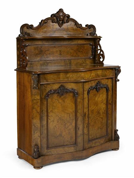 Appraisal: A mid Victorian burr walnut chiffonier of serpentine form the