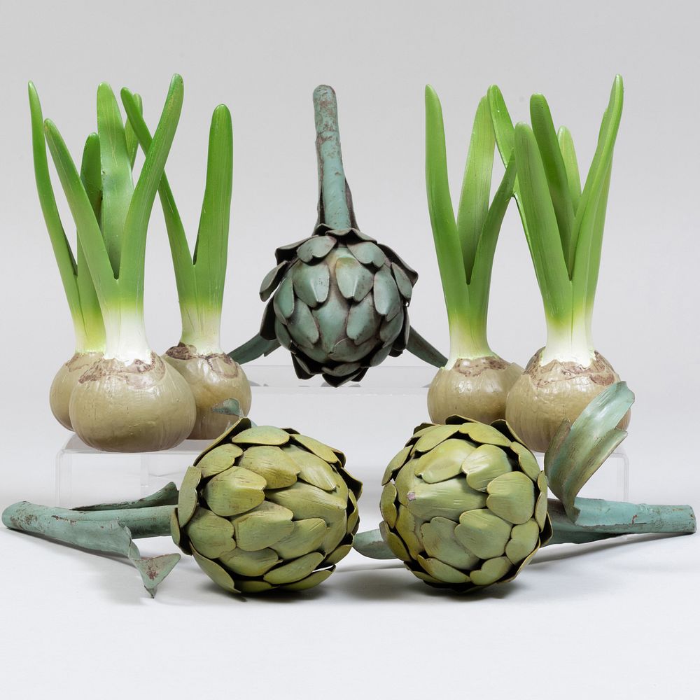 Appraisal: Three T le Peinte Models of Artichokes Together with a