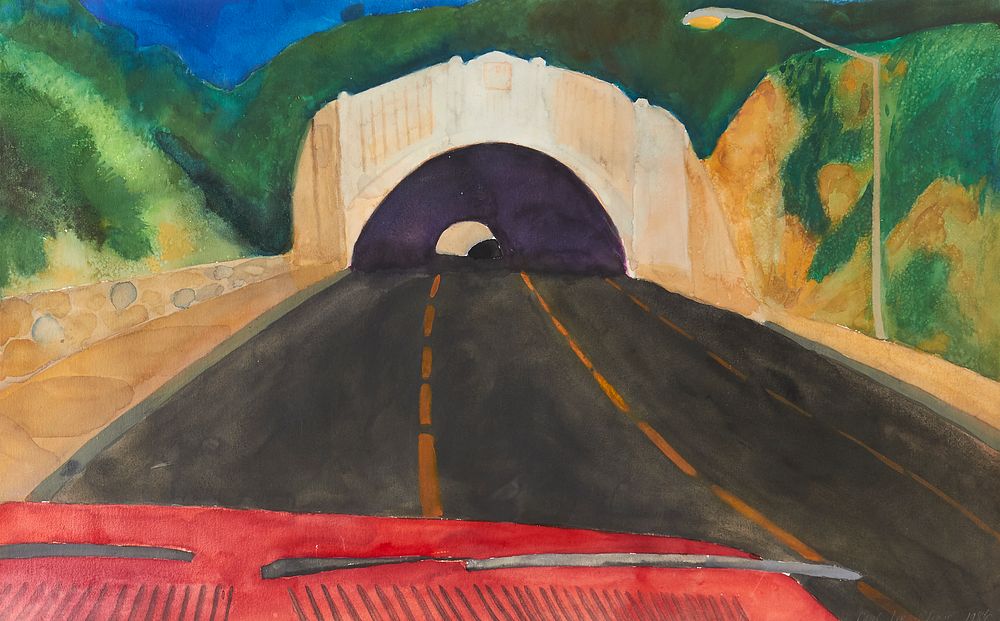 Appraisal: Carol Lee Chase Road Trip Golden State Freeway Gouache Carol