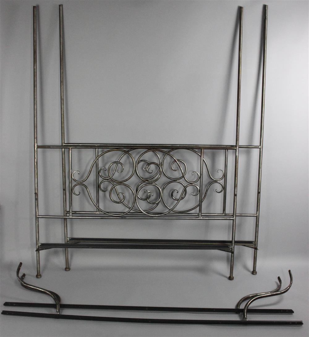 Appraisal: GALVANIZED TUBULAR METAL QUEEN SIZE FOUR POSTER BED includes headboard