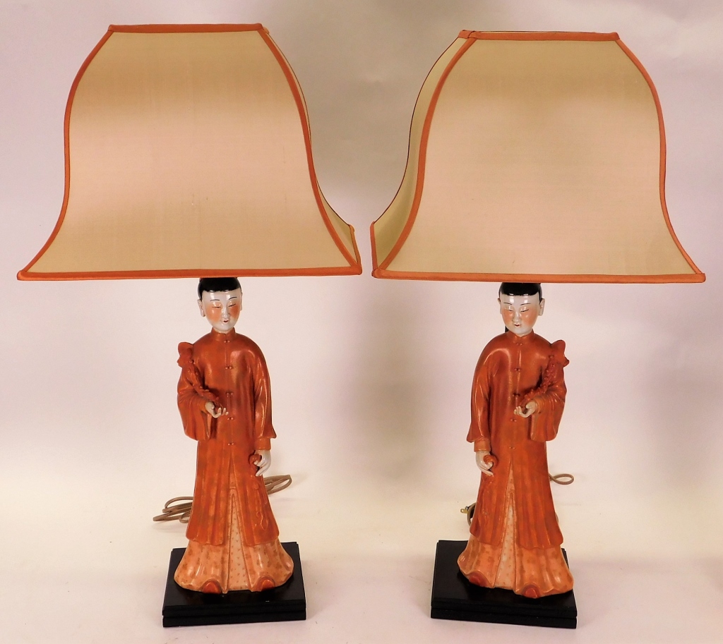 Appraisal: PR FINE CHINESE CORAL PORCELAIN FIGURAL TABLE LAMP China th