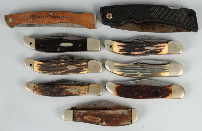 Appraisal: Lot of Blade Folding Hunter Knives Description Includes Olcut Union