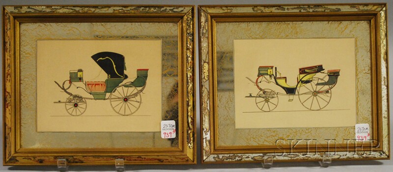 Appraisal: Two Framed Lithographs Depicting Carriages lithographs with hand-coloring on paper